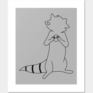 Cute Raccoon with Biscuit Outline Posters and Art